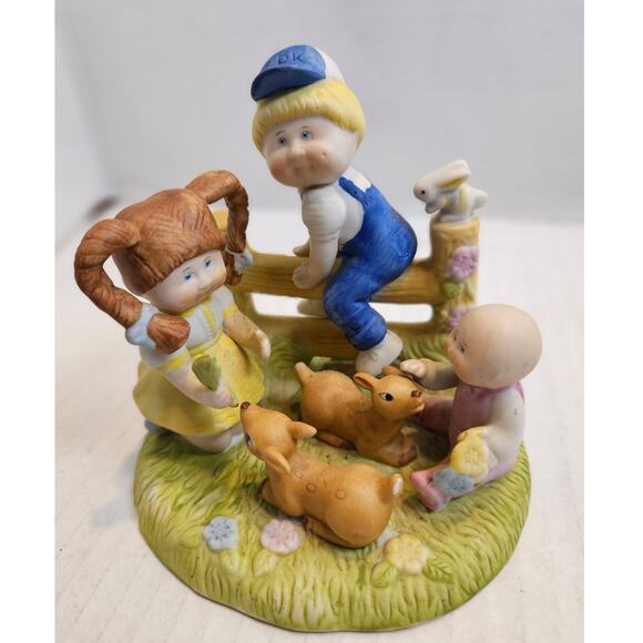 Cabbage Patch Kids "Deer Friends" porcelain figurine 1984 Xavier Roberts - Picture 1 of 9